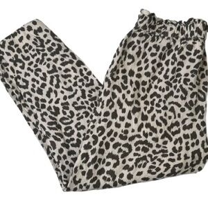 J. Crew Leopard Print Ruffle Waist Cropped Linen Pants